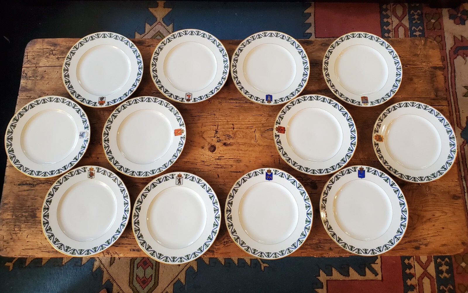 Rare 19th C Set of 12 Russian Imperial Porcelain Dinner Plates Kornilov Brothers