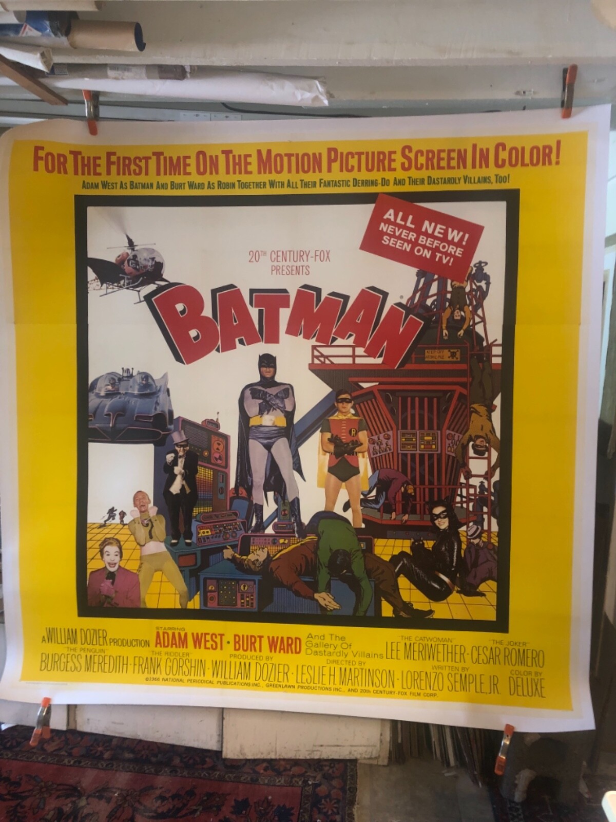 RARE c1966 Batman movie poster 20th cent Fox 6 sheet poster NM laid on linen 81” RARE c1966 Batman movie poster 20th cent Fox 6 sheet poster NM laid on linen 81”
