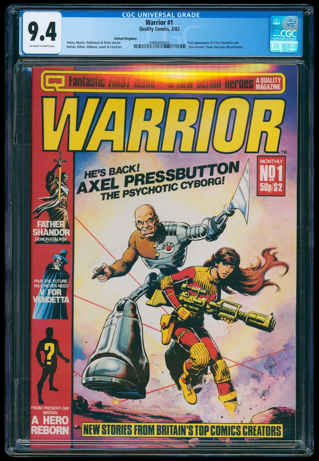 Warrior #1 CGC NM 9.4 1st V for Vendetta 1st Marvelman Alan Moore David Lloyd