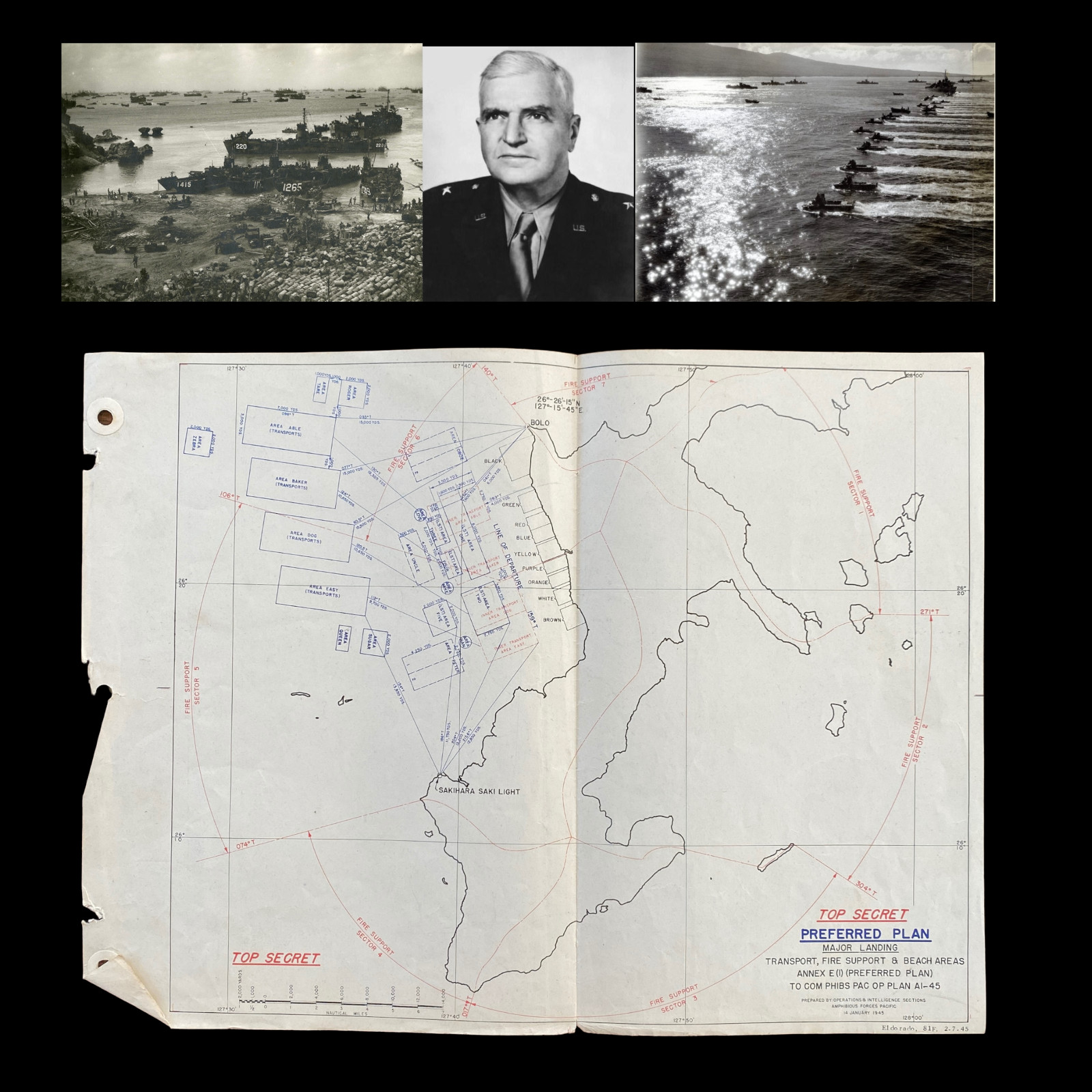 RARE WWII TOP SECRET D-Day BIGOT Map USS Eldorado Operation Iceberg Okinawa COA