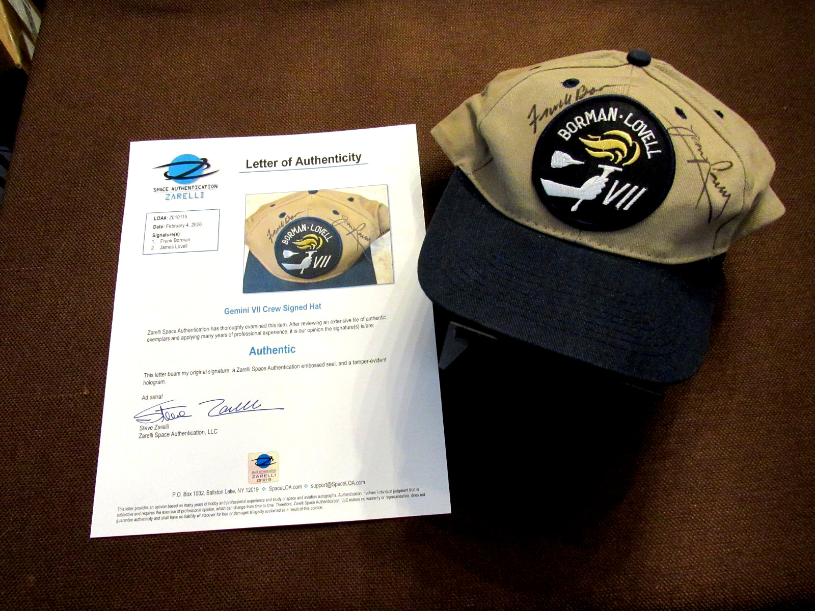 JIM LOVELL FRANK BORMAN GEMINI VII APOLLO SIGNED AUTO GEMINI VII CAP ZARELLI LOA
