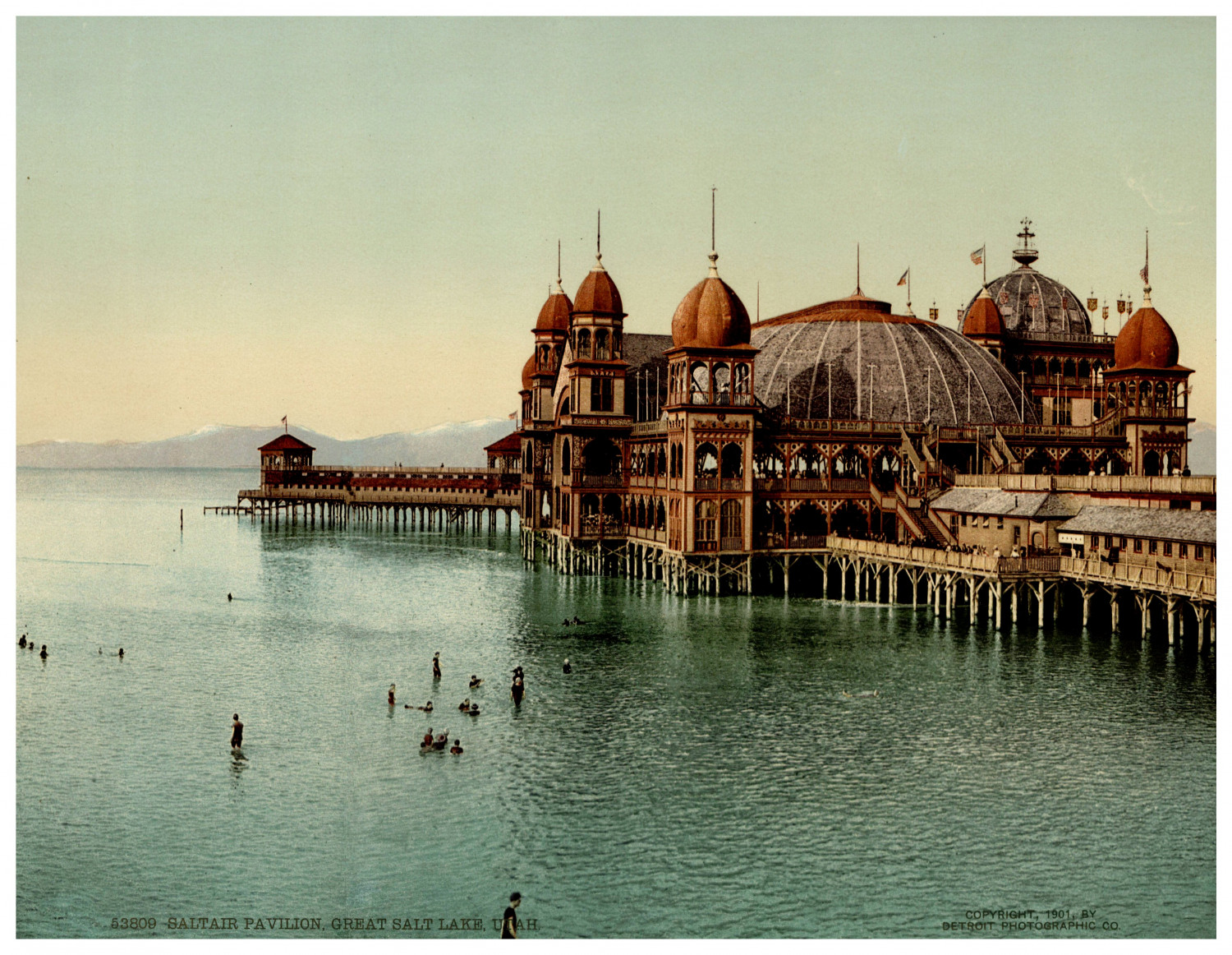 Utah, Salt Lake City, Great Salt Lake, Salt Air Pavilion Vintage photochrom prin
