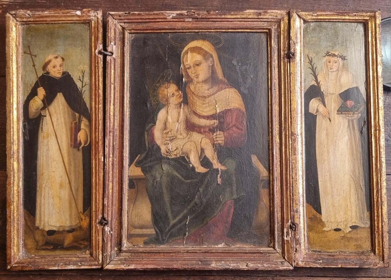 Antique Altarpiece St Dominic Of Guzman Virgin Baby Jesus S Catherine Of Siena Antique Altarpiece St Dominic Of Guzman Virgin Baby Jesus S Catherine Of Siena