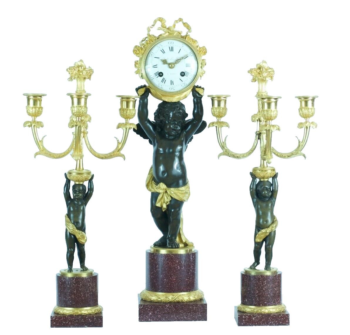 Antique Pendulum Signed HENRY DASSON Bronze Golden Porphyry Love Angel 2 Danish Antique Pendulum Signed HENRY DASSON Bronze Golden Porphyry Love Angel 2 Danish