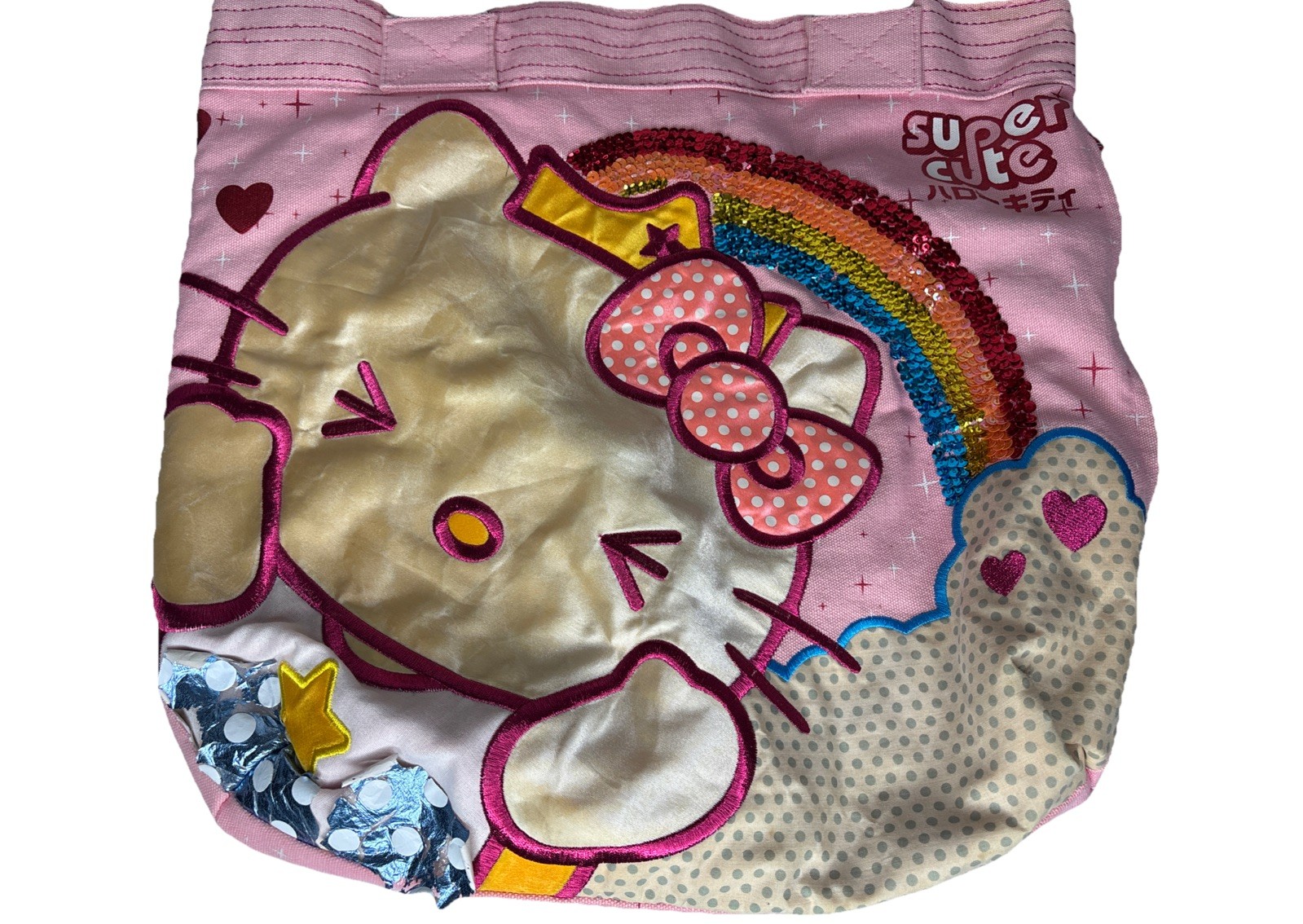 RARE Vintage Hello Kitty Super Cute Rainbow Sequin Tote Bag Pink Y2K ハローキティ 2007