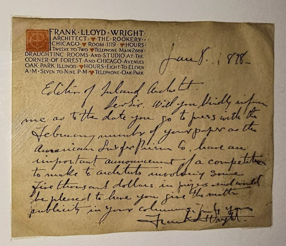 💥Frank Lloyd Wright -SIGNED - 1898 HAND WRITTEN LETTER and Stamped Evelope-INK