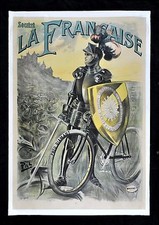 SOCIETE LA FRANCAISE ✯ BICYCLE BIKE DIAMANT TIRE KNIGHT FRENCH POSTER ca. 1900 picture