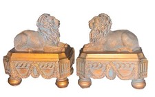 VTG PR Recumbent Lions On Pedestal W/ Laurel Wreath Garland 7”T 6.25”L 4.25”D picture