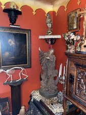 Antique Baroque Wooden Carved Saint Statue 18-19th Century Dragon Moon Church picture