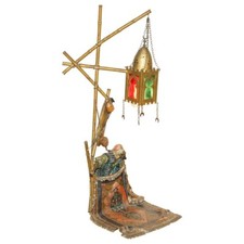 STUNNING ANTIQUE CIRCA 1910 FRANZ BERGMAN COLD PAINTED BRONZE CARPET SELLER LAMP picture