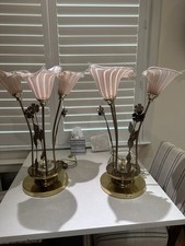 Vintage Pink Calla Lily Murano Glass Table Lamps 1970-80 3 Way Switch EUC picture