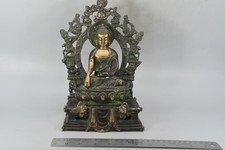 Antique Bronze Shakyamuni Buddha Statue Bhumisparsha Mudra Altarpiece Torana picture