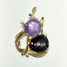 Denny Wong Hawaii 14K Yellow Gold Diamond Rubellite Amethyst Fish Pendant 7.3g picture
