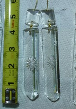 Crystal flat bar prisms 2 cut star burst pattern antique 19th c candelabra lamp picture