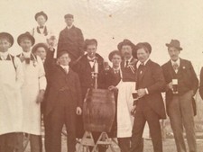 Antq. Mounted Photo Group Of Men Outside Drinking Beer With Keg 1900s IN KY 7X9 picture