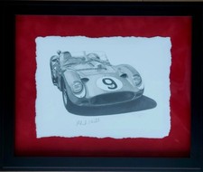 Ferrari Testa Rossa Original Pencil Drawing Danny Day Signed Phil Hill Framed picture
