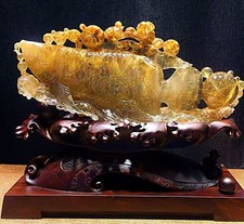 11LB Rare Natural Rutilated Goldfish Carved Quartz Crystal Furnishing Articles picture