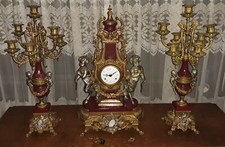 Vintage Imperial Brevettato Italian/German Franz Hermle Clock w/ 2 Candelabras picture
