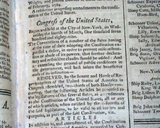 Historic BILL OF RIGHTS United States Constitution AMENDMENTS 1789 Newspaper picture