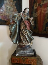 Antique Cuzco Polychrome Gesso Virgin Mary Carved Wood Statue 17” 18th-19th cent picture