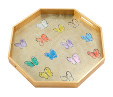 Hunt Slonem Summer Butterflies Gold Leaf Octagonal Tray picture