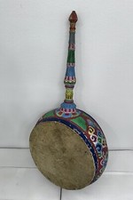 Antique Tibetan 19th C. Drum Painted Carved Wood Museum Worthy 48” x 18.5” x 10” picture