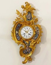 Elegant French Gilt Bronze Cloisonné Enamel Wall Cartel Clock Louis XV Style 23