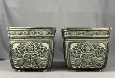 Rare Pair of Batchelder Art Pottery Peacock Verdigris Jardiniere Planters 1920's picture