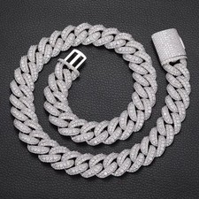 18mm 2 Tone 925 Sterling Silver 3 Row VVS Moissanite Bubble Cuban Link Chain picture