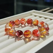 AAA Grade Red Hematoid Quartz Stretch Bracelet 14.6mm Fire Crystal Gemstone picture