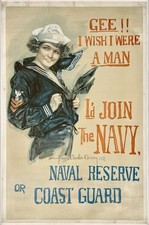 Original Vintage Poster GEE I WISH I WERE A MAN JOIN THE NAVY WWI World War OL picture