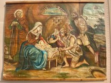 Rare XXL 7 foot Church Antique Nativity Oil Painting Canvas Central Mexico 1960 picture