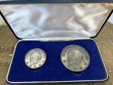 SET - AF Hallmarked England Sterling Dwight Eisenhower Medal & Round in BOX 1969 picture