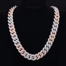 18mm 2 Tone 925 Sterling Silver 3 Row VVS Moissanite Bubble Cuban Link Chain picture