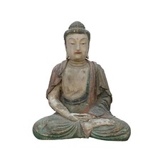 Large Chinese Rustic Wood Sitting Meditation Shakyamuni Buddha Statue ws1573 picture