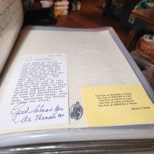 Signed Prayer With Our Lady Of Miraculous Medal. Signed Mother Thersa June 1997. picture
