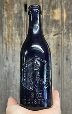 π₯RARE Antique Ephraim Provo Salem MA Witch City Bottling Works 8oz Blue Bottle picture