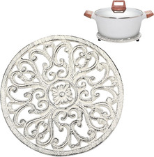 Sumnacon Cast Iron Trivet Retro White 6.7 Inch Iron Trivets with Rubber Feets fo picture