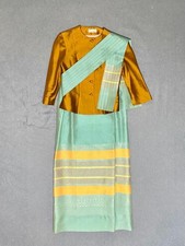 Thai Airways Cabin Crew Uniform 3pc Set Silk Traditional Blouse Sarong Sash picture