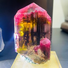 336g Gem Natural Museum collection Red yellow tourmaline Crystal Quartz +stand picture