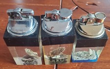 OMEGA 3 LUCITE LOT MOTHER PEARL ALL 3 SPARKING 2 WORKING SUPERB VINTAGE LIGHTER picture