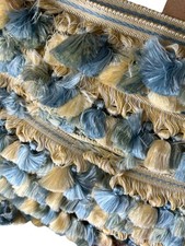 SCALAMANDRE French Silk Tassel Passementerie BLUE & YELLOW Trim 13 Yards + 12” picture