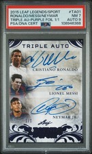 2015 PURPLE FOIL 1/1 CRISTIANO RONALDO/LIONEL MESSI/NEYMAR JR. 1/1 PSA 7 AUTO 9 picture