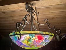 ULLA DARNI-REVERSE HAND PAINTED CHANDELIER-26” DIAMETER GLASS BOWL  #1232 picture