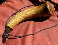 antique 1775 American Revolution POWDER HORN Revolutionary War scrimshaw ship picture
