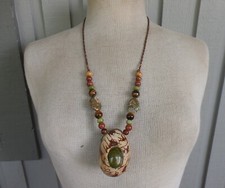 Tagua Secret Pipe Necklace Unakite Rain Forest Jasper Tiger Eye Jade Adjustable picture