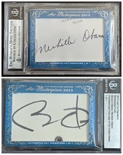 1/1 2013 Barack & Michelle Obama Dual Autograph Leaf Signatures Masterpiece Cuts picture