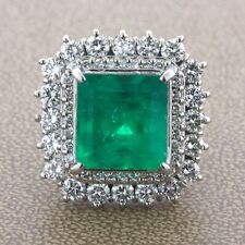 9.80 Carat Colombian Emerald Diamond Platinum Cocktail Ring, GRS Certified picture