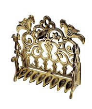 Antque Cast Brass Menorah Hanukkah Oil Lamp Table Or Wall Verry Good Condition picture