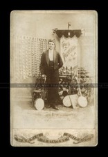 RARE 1890s Photo of ID'd Banjo / Music Instrument Seller Advertising Banner Lady picture